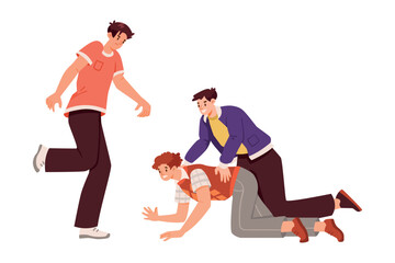 Man Fighting and Beating with Aggression and Violence Vector Illustration