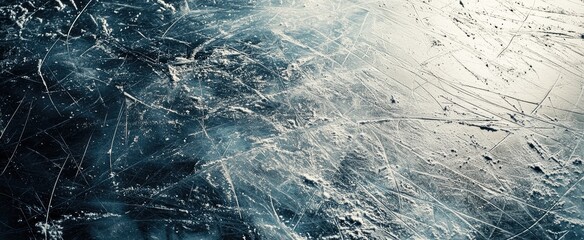 Naklejka premium A Close-Up View of Ice Covered in Scratches and Snow
