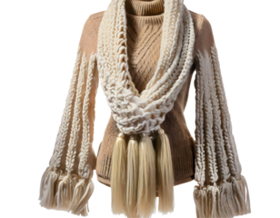 winter tassel shawl cardigan on a isolated on white backgroun. Generative AI.