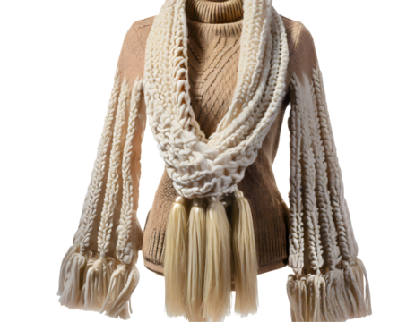 winter tassel shawl cardigan on a isolated on white backgroun. Generative AI.