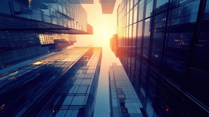 Majestic Skyscraper Silhouette Against Warm Sunset Sky