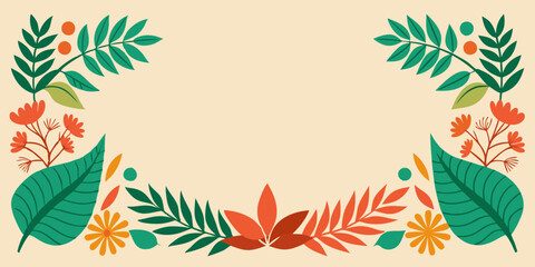 Retro Colorful Foliage Border Elegant Botanical Rustic Design Elements