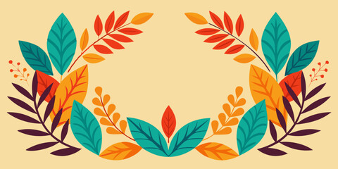 Retro Colorful Foliage Border Elegant Botanical Rustic Design Elements
