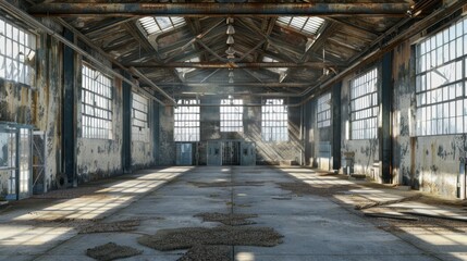 Obraz premium A large, empty warehouse with a lot of windows