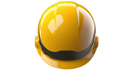 A yellow hard hat and helmet isolated on a white background, representing safety and protection for construction workers