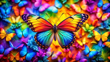 Fototapeta premium Vibrant Rainbow Butterfly Wallpaper for Decorative and Artistic Backgrounds in Bright Colorful Design