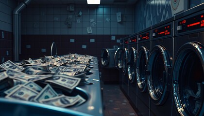 Money Laundering Visualized in a Laundromat Ai generated Images