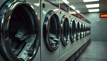 Dramatic Money Laundering Scene in a Laundromat Ai generated Images