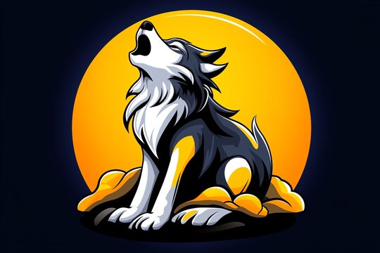 recommend clip art: Simple line art of a wolf howling at the moon, capturing the essence of wildlife in a minimal, stylized design