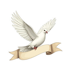 Obraz premium Dove flying with ribbon banner vector illustration