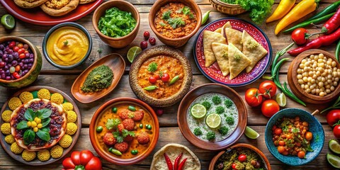 Fototapeta premium Vibrant Santa Fe Cuisine Featuring Colorful Dishes and Fresh Ingredients from Southwestern Culture