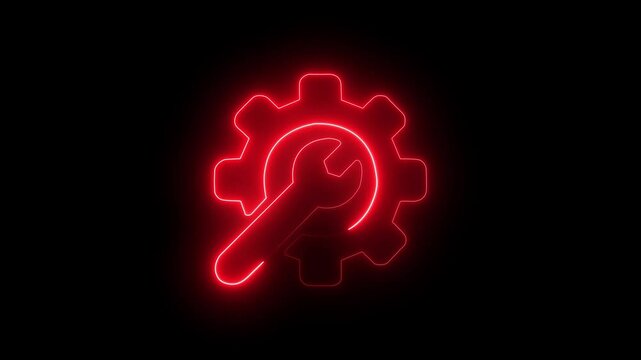 Neon Glowing Settings Gear and wrench Icon animation.
