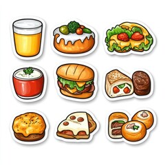 Food Item Sticker Pack Set on White Background
