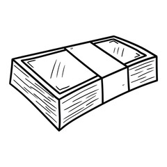 Hand drawn doodle stack of money on white background.