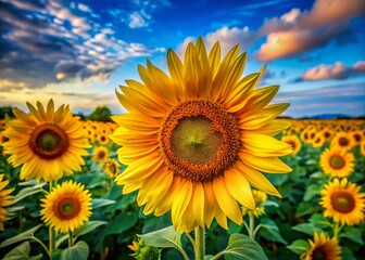 Fototapeta premium Vibrant Sunflowers in a Graphic Design Perfect for Backgrounds, Prints, and Creative Projects