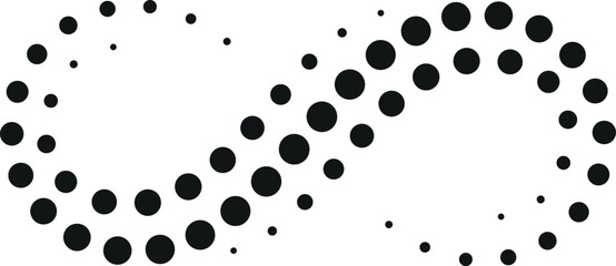 Dot pattern infinity logo. Limitless black symbol