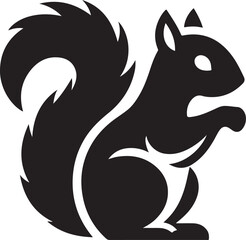 A black squirrel with a roundeye and long tail on white background