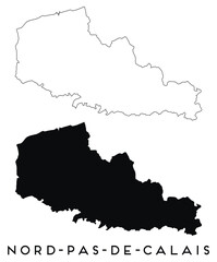 Nord Pas de Calais map outline and black silhouette vector