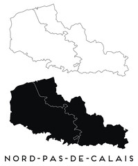 Nord Pas de Calais map of regions districts vector black on white and outline