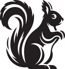 A black squirrel with a roundeye and long tail on white background