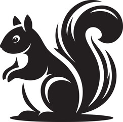 A black squirrel with a roundeye and long tail on white background