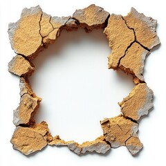 Cracked and Rough Hole in White Wall Background