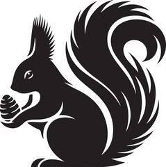 A black squirrel with a roundeye and long tail on white background