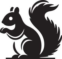 A black squirrel with a roundeye and long tail on white background