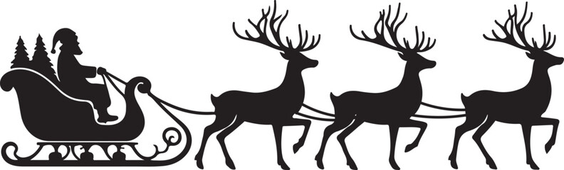  group of christmas reindeer with sleigh silhouette vector art illustration © Mohaiminul