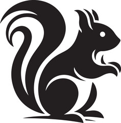 A black squirrel with a roundeye and long tail on white background