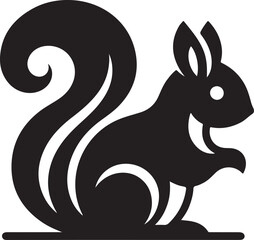 A black squirrel with a roundeye and long tail on white background