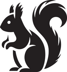 A black squirrel with a roundeye and long tail on white background