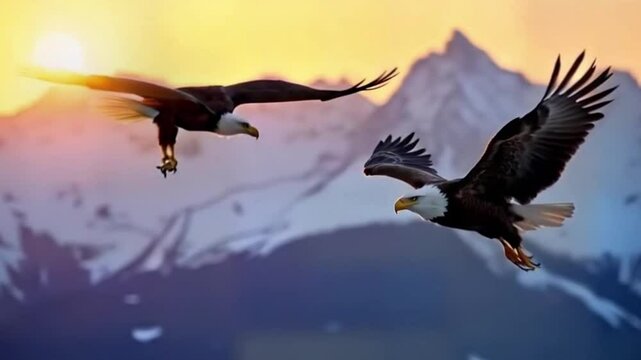 Eagles Soaring Over Snow Capped Peaks