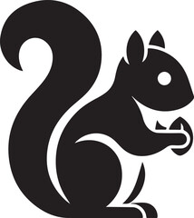 A black squirrel with a roundeye and long tail on white background