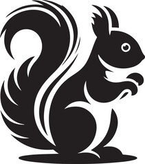 A black squirrel with a roundeye and long tail on white background