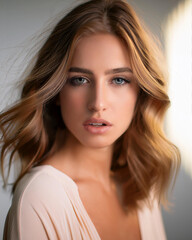 Obraz premium Serene Young Woman in Close Up Portrait