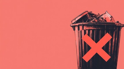 A trash bin with a red 'X' symbolizing waste or items that should not be discarded.