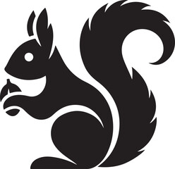 A black squirrel with a roundeye and long tail on white background