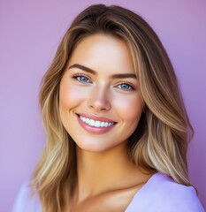 Fototapeta premium A beautiful woman with long blonde hair and blue eyes smiles at the camera