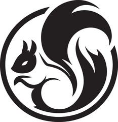 A black squirrel with a roundeye and long tail on white background