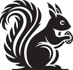 A black squirrel with a roundeye and long tail on white background