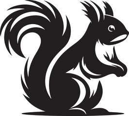 A black squirrel with a roundeye and long tail on white background