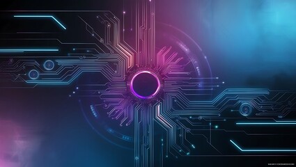 Fototapeta premium Abstract neon futuristic technology background. Generative Ai.