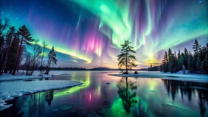 the northern lights illuminating the night sky above a frozen lake