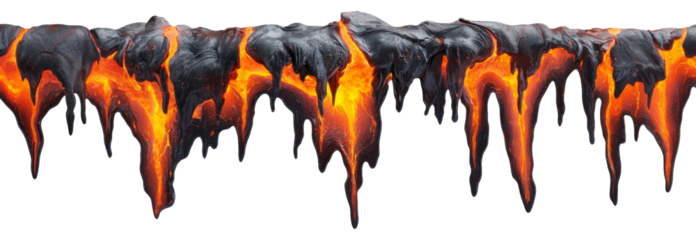 Dripping magma lava border isolated on transparent background.