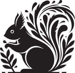 A black squirrel with a roundeye and long tail on white background