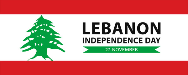 Lebanon Independence Day, vector web banner design. Text Lebanon Independence Day, 22 november on the background of Lebanese flag.