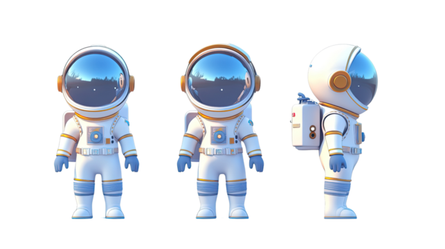 A cute cartoon robot in space with a futuristic design, featuring a space for text, surrounded by blue and white elements