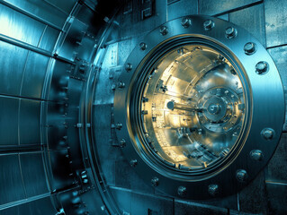 Intricate details of a steel vault door highlighting security features and engineering excellence