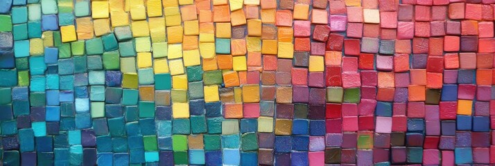 Fototapeta premium A mosaic of tiny rainbow tiles forming an abstract, colorful texture